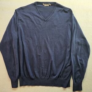 Peter Millar Men's Blue Pullover Sweater Silk Cotton Cashmere V-Neck Blue XL